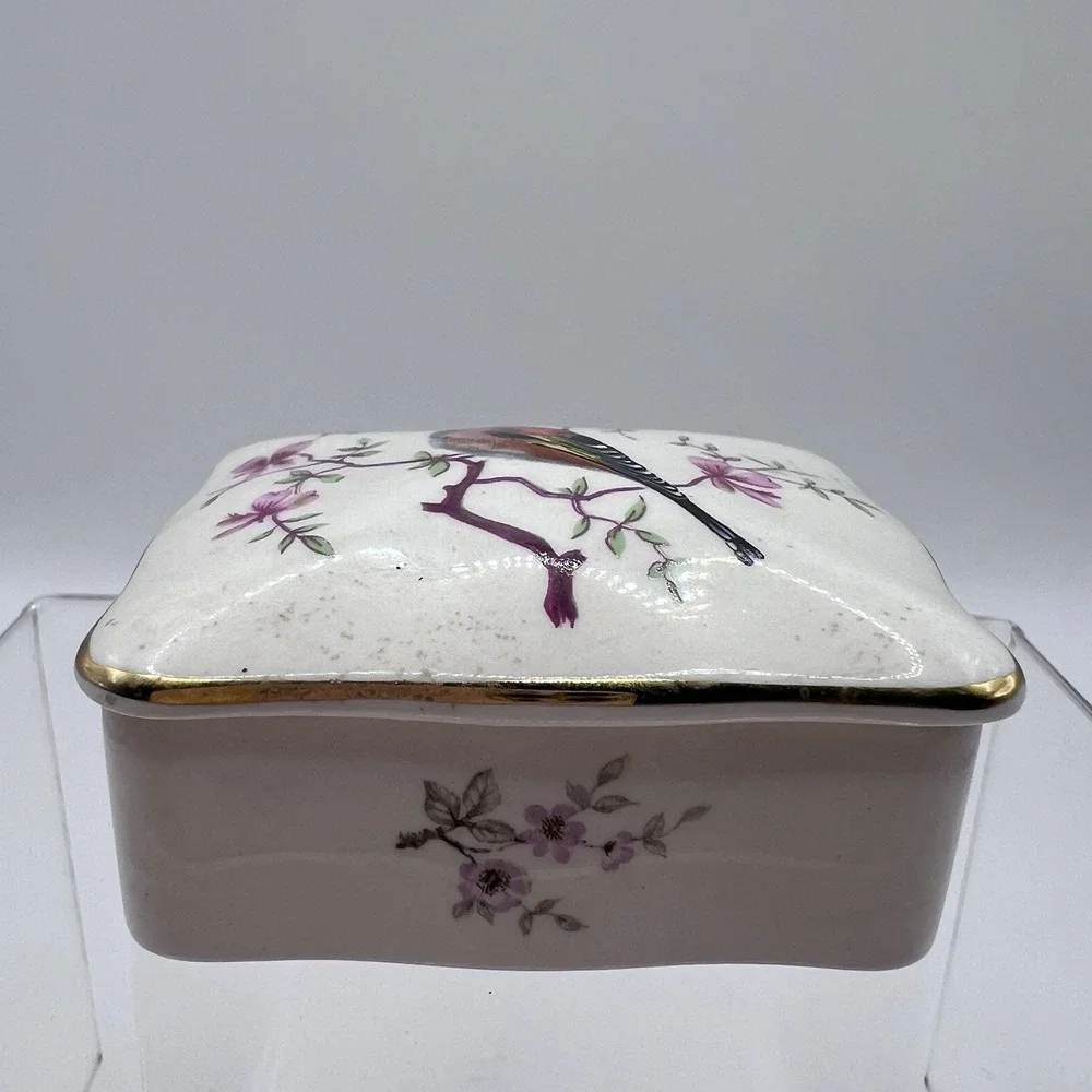 Vtg Bird Trinket Box PALISSY Royal Worcester Company England Hand Painted 3